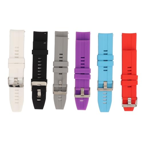XIASABA 6 Stück Smart Watch-Armbänder aus Silikon mit Schnellverschluss, Ersatzarmbänder für GT2 GT3, breite Anwendung (Schwarz, Weiß, Grau, Rot, Lila, Blau) von XIASABA