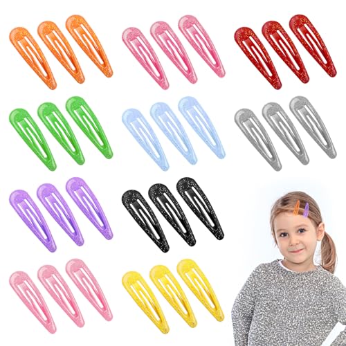 XIATIAN Haarspangen Mädchen, 30 Stück 5cm Haarschmuck Mädchen Haarspangen Kinder, Bunte Glitzer Haarspangen, Mädchen aus Metall mit Schnappverschluss Rutschfest Haarklammern für Mädchen (Glitter) von XIATIAN