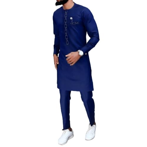XIATIANT Afrikanischer Ethnischer Herren Kaftan Thobe Anzug Besticktes Langärmeliges Hemd Und Hose Dashiki Outfits Freizeitkleidung(M) von XIATIANT