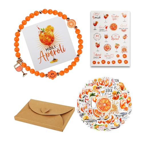 Aperol Geschenk Set – 1 Aperol Armband, 1 Aperol Tattoo, 50 Aperol Spritz Aufkleber – Aperol Accessoires für Frauen, Geburtstag, Mottoparty, Sommer Geschenkidee (Aperol 2) von XIAZHDZ