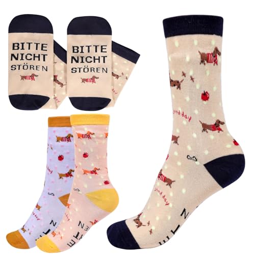 XIAZHDZ Dackel Socken – 3 Paar Baumwollsocken mit lustigem Dachshund-Motiv – Perfekte Dackel Geschenke für Damen & Herren – Bequeme, atmungsaktive Alltagskleidung für Dackel Fans XIAZHDZ Dackel Socken – 3 Paar Baumwollsocken mit lustigem Dachshund-Motiv – Perfekte Dackel Geschenke für Damen & Herren – Bequeme, atmungsaktive Alltagskleidung für Dackel Fans von XIAZHDZ