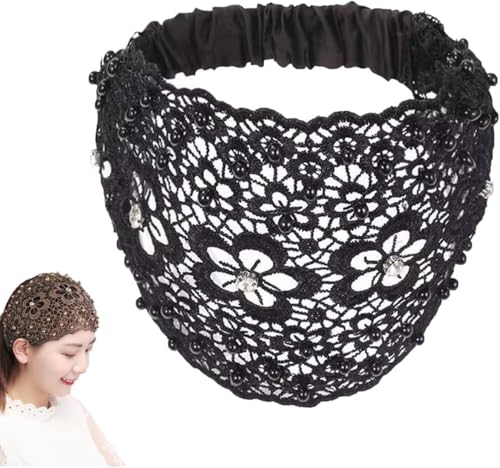 Elegantes, breites Haarband mit floralen Perlen, Damen-Spitzen-Bohème-Stirnband, elastischer und modischer Haarschmuck für jede Kopfform Elegantes, breites Haarband mit floralen Perlen, Damen-Spitzen-Bohème-Stirnband, elastischer und modischer Haarschmuck für jede Kopfform von XIBDGNTNE