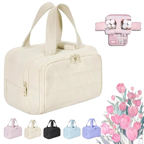 Convely Toiletry Bag, Large Capacity Wide-Open Travel Cosmetic Bag, Toiletry Bag a 4-in-1 Travel Organizer, Lightweight Large Wide-Open Travel Bag for Women, Dry-and-Wet Separation (Beige) von XIBHDN