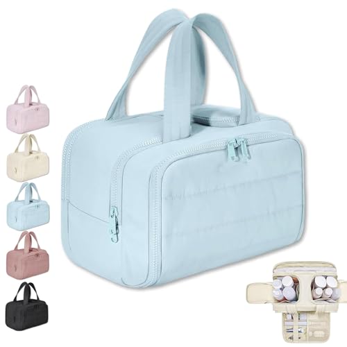 Convely Toiletry Bag,Travel Cosmetic Bag,Large Capacity Wide-Open Travel Cosmetic Bag,Waterproof Portable Pouch Open Flat Toiletry Bags for Women with Divider and Handle (Sky Blue) von XIBHDN