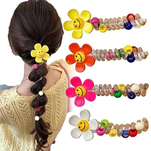 No Damage Soft Elastic Spiral Hair Ties, Elastic Spiral Hair Ties, Spirals Hairs Tie for Women, Hairs Ties Spirals, Twisted Hairs Wire Pony Hairwire (4pcs-D) von XIBHDN