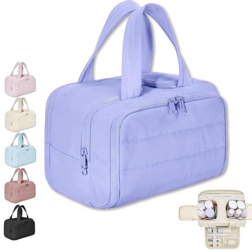 XIBHDN Cureaway Travel Cosmetic Bag,Large Capacity Wide-Open Travel Cosmetic Bag,Waterproof Portable Pouch Open Flat Toiletry Bags for Women with Divider and Handle (Light) von XIBHDN