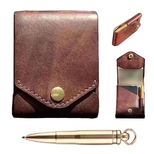 XIBHDN Vintage Handmade Leather Wallet, Handmade Leather Wallet, Leathers Business Card Holder Slim Minimalist Men's Wallets Built-In Pen Slot (1pcs) von XIBHDN