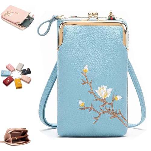 XIBHDN Women Sling Cross-Body Wallet with Mobile Cell Phone Holder, Wallet Crossbody, Phone Wallets Purses (Blue) von XIBHDN