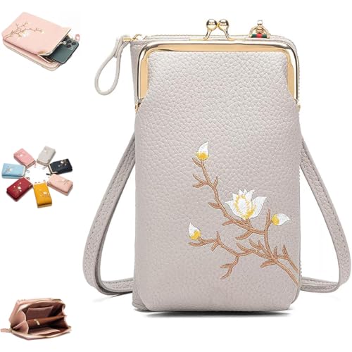 XIBHDN Women Sling Cross-Body Wallet with Mobile Cell Phone Holder, Wallet Crossbody, Phone Wallets Purses (Gray) von XIBHDN