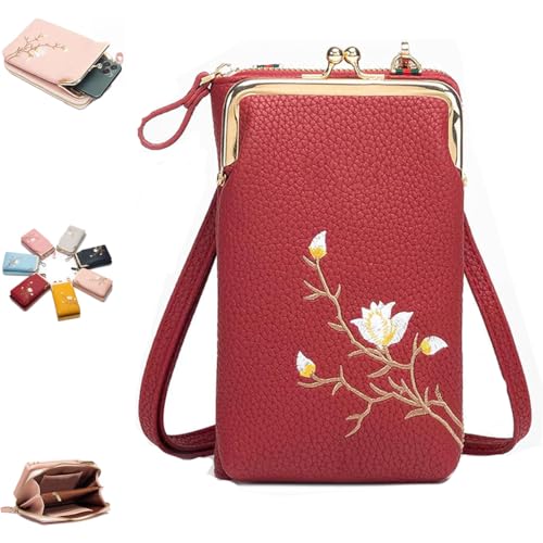 XIBHDN Women Sling Cross-Body Wallet with Mobile Cell Phone Holder, Wallet Crossbody, Phone Wallets Purses (Red) von XIBHDN