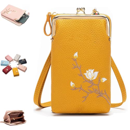 XIBHDN Women Sling Cross-Body Wallet with Mobile Cell Phone Holder, Wallet Crossbody, Phone Wallets Purses (Yellow) von XIBHDN