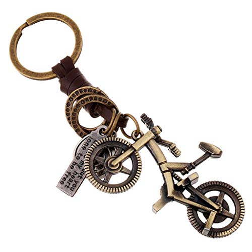 Schlüsselanhänger Damen Herren Kreativer Schlüsselanhänger Schlüsselanhänger Schmuck Leder Retro Legierung gewebte kreative Fahrrad Schlüsselanhänger Beschriftbar Stabil (Gold, One Size) von XICEN