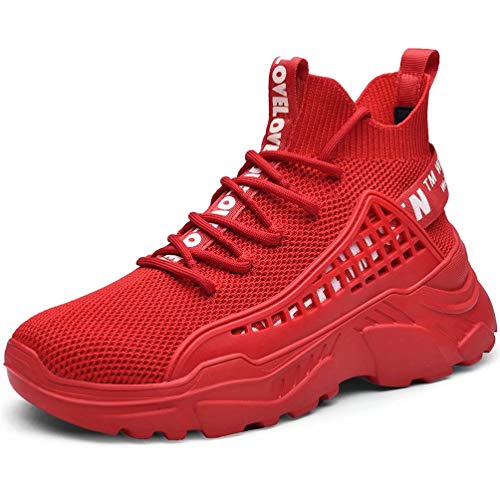 XIDISO Herren Laufschuhe Turnschuhe Atmungsaktive Sportschuhe Leichte Running Schuhe Wanderschuhe Bequeme Fitnessschuhe Casual Sneaker(Rot,EU 40) von XIDISO