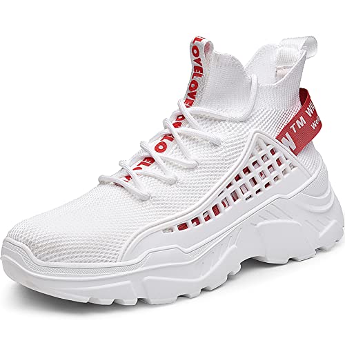 XIDISO Herren Laufschuhe Turnschuhe Atmungsaktive Sportschuhe Leichte Running Schuhe Wanderschuhe Bequeme Fitnessschuhe Casual Sneaker(Weiß,EU 40) von XIDISO