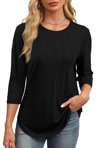 XIEERDUO 3/4 Arm Bluse Damen Shirt T Shirt Top Tunika Pullover Langarmshirt Oberteile Sommer Herbst Winter Elegant Schwarz S von XIEERDUO