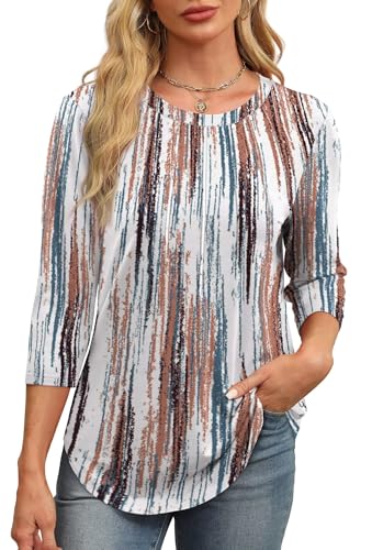 XIEERDUO 3/4 Arm Bluse Damen Shirt T Shirt Top Tunika Pullover Langarmshirt Oberteile Sommer Herbst Winter Outfit tie-dye 2XL von XIEERDUO