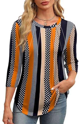 XIEERDUO 3/4 Arm Bluse Damen Shirt T Shirt Top Tunika Pullover Langarmshirt Oberteile Sommer Herbst Winter Streifen Punkt 2XL von XIEERDUO