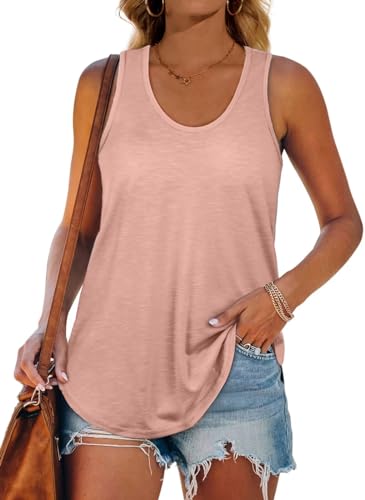 XIEERDUO Damen Tank Top Sommer Ärmelloses Rundhals Basic Oberteile Leichte Lässig T Shirt Casual Racerback Tops Rosa L von XIEERDUO