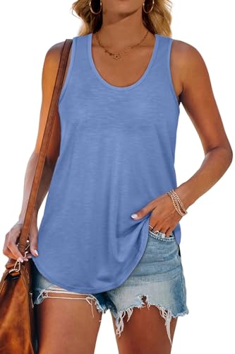 XIEERDUO Damen Tank Top Sommer Ärmelloses Rundhals Basic Oberteile Leichte Lässig T Shirt Casual Racerback Tops Blau S von XIEERDUO