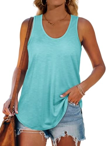 XIEERDUO Damen Tank Top Sommer Ärmelloses Rundhals Basic Oberteile Leichte Lässig T Shirt Casual Racerback Tops Blaugrün M von XIEERDUO