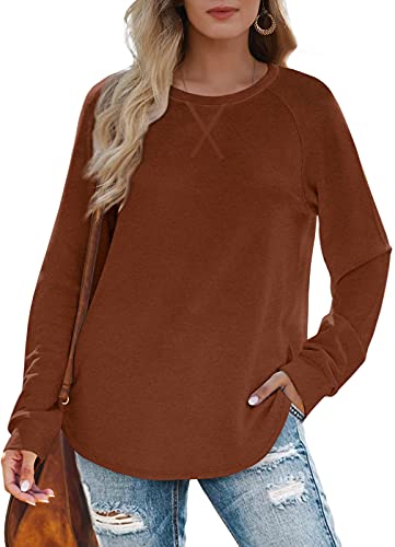 XIEERDUO Pullover Damen Langarmshirt Langarm Rundhals Tops Locker Sweatshirt Longsleeve Tshirt Winter Casual Oberteile Karamell S von XIEERDUO