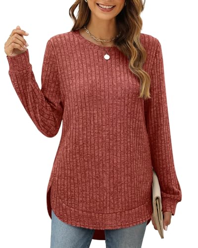 XIEERDUO Pullover Damen Strickpullover Sweatshirt Langarmshirt Herbst Winter Tunika Tshirt Elegant Oberteile Top Karamell S von XIEERDUO