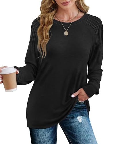 XIEERDUO Pullover Damen Sweatshirt Langarmshirt Herbst Winter Strickpullover Tunika Tshirt Elegant Oberteile Top Schwarz S von XIEERDUO