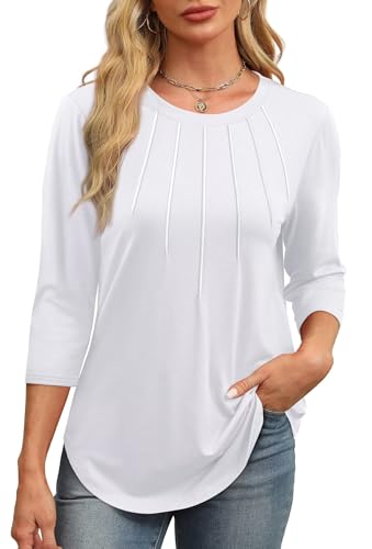 XIEERDUO 3/4 Arm Bluse Damen Shirt T Shirt Top Tunika Pullover Langarmshirt Sweatshirt Oberteile Sommer Herbst Winter Weiß L von XIEERDUO