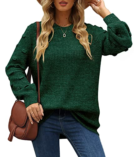 XIEERDUO Strickpullover Damen Rundhals Pullover Casual Elegant Oberteile Herbst Winter Sweatshirt Oversize Strickpulli Sweater Grün M von XIEERDUO