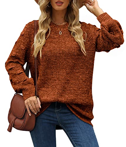 XIEERDUO Strickpullover Damen Rundhals Pullover Casual Elegant Oberteile Herbst Winter Sweatshirt Oversize Strickpulli Sweater Orange M von XIEERDUO