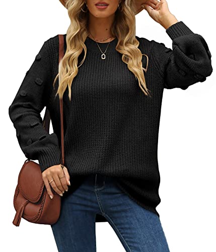 XIEERDUO Strickpullover Damen Rundhals Pullover Casual Elegant Oberteile Herbst Winter Sweatshirt Oversize Strickpulli Sweater Schwarz L von XIEERDUO