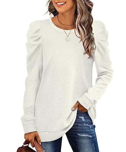 XIEERDUO Damen Pullover Oversized Herbst Sweatshirt Puffärmel Elegant Oberteile Beige 2XL von XIEERDUO