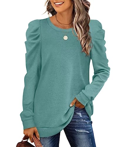 XIEERDUO Damen Pullover Oversized Herbst Sweatshirt Puffärmel Elegant Oberteile Graublau M von XIEERDUO