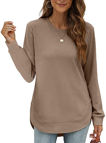 XIEERDUO Sweatshirt Pullover Damen Langarmshirt Herbst Winter Winterpullover Elegant Tunika Tshirt Oberteile Top Kaffee 2XL von XIEERDUO