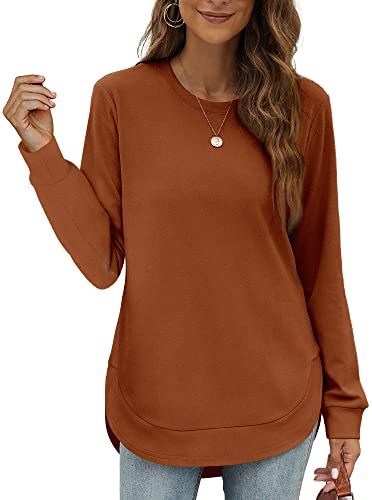 XIEERDUO Sweatshirt Pullover Damen Langarmshirt Herbst Winter Winterpullover Elegant Tunika Tshirt Oberteile Top Karamell L von XIEERDUO