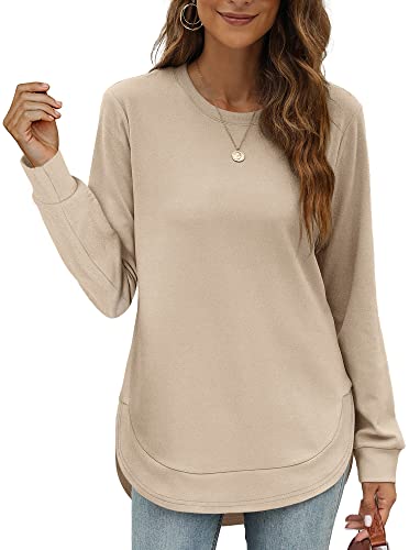 XIEERDUO Sweatshirt Pullover Damen Langarmshirt Herbst Winter Winterpullover Elegant Tunika Tshirt Oberteile Top Khaki 2XL von XIEERDUO