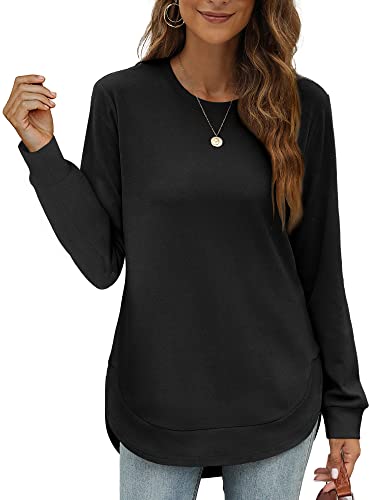 XIEERDUO Sweatshirt Pullover Damen Langarmshirt Herbst Winter Winterpullover Elegant Tunika Tshirt Oberteile Top Schwarz L von XIEERDUO