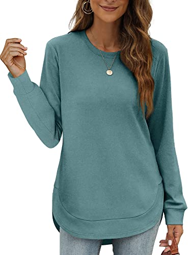 XIEERDUO Sweatshirt Pullover Damen Langarmshirt Herbst Winter Winterpullover Elegant Tunika Tshirt Oberteile Top Türkis 2XL von XIEERDUO