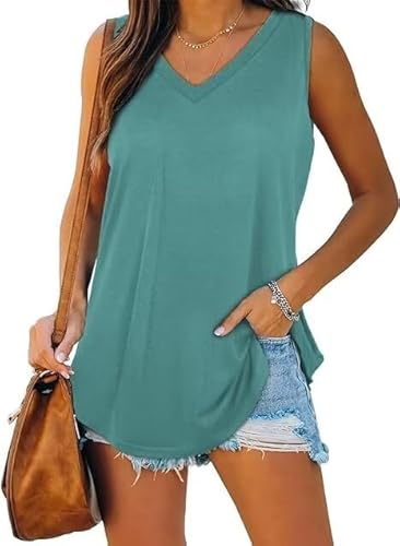 XIEERDUO Top Damen Sommer Tank Top Ärmellose Oberteile Sport T Shirt V Ausschnitt Shirts Basic 2XL von XIEERDUO