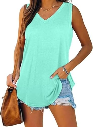 XIEERDUO Top Damen Sommer Tank Top Ärmellose Oberteile Sport T Shirt V Ausschnitt Shirts Basic Grün 2XL von XIEERDUO