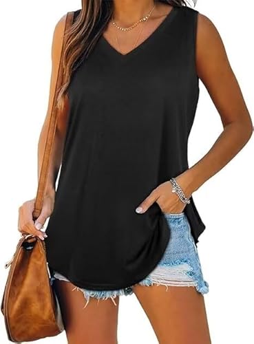 XIEERDUO Top Damen Sommer Tank Top Ärmellose Oberteile Sport T Shirt V Ausschnitt Shirts Basic Schwarz M von XIEERDUO