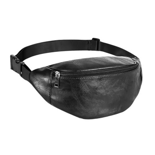 Hüfttasche Fanny Pack Damen Gürteltasche Leder Hüfttasche Herren wasserdichte Brusttasche Outdoor(Black) von XIEHYA