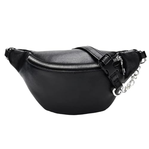 Hüfttasche Hüfttasche aus Leder, Gürteltasche, Brusttasche, Handy-Geldbörse mit Metallkette for Frauen(Black) von XIEHYA