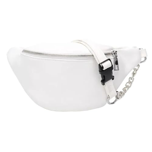 Hüfttasche Hüfttasche aus Leder, Gürteltasche, Brusttasche, Handy-Geldbörse mit Metallkette for Frauen(White) von XIEHYA