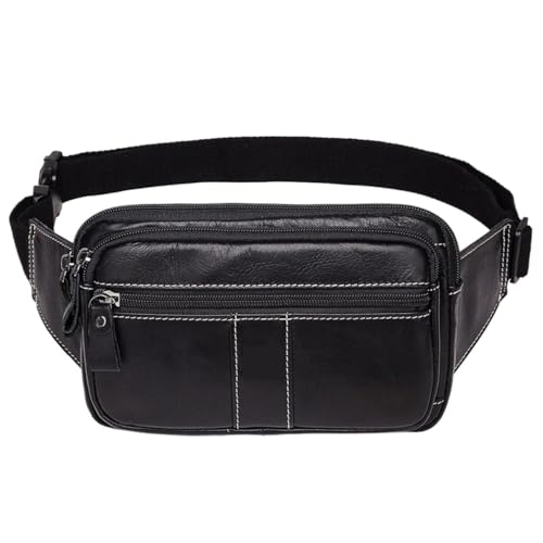 Hüfttasche Leder-Hüfttaschen for Herren, Reise-Fanny-Pack, Umhängetasche, Multifunktions-Brusttasche(Black) von XIEHYA