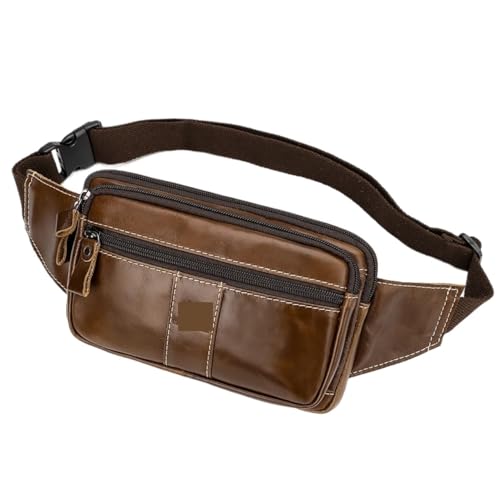 Hüfttasche Leder-Hüfttaschen for Herren, Reise-Fanny-Pack, Umhängetasche, Multifunktions-Brusttasche(Coffee) von XIEHYA