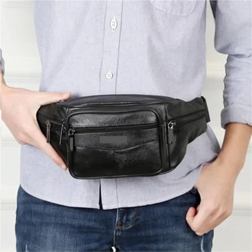 Hüfttasche Leder Taille Tasche Männer Fanny Pack Geldbörse Laufen Fitness Gürtel Männliche Umhängetasche Brust Taschen(Black) von XIEHYA