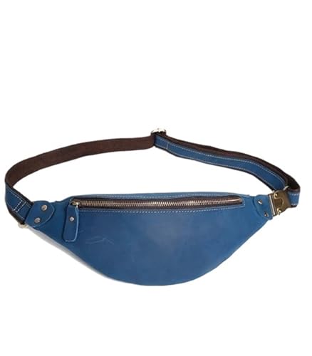 Hüfttasche Männer Taille Tasche Echtes Leder Vintage Kleine Fanny Pack Bum Fall Beutel Männliche Reise Brust Männlich(Blue) von XIEHYA