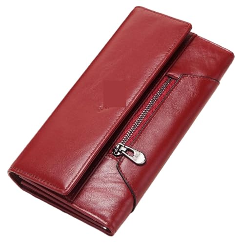 XIEHYA Damen Geldbörse Damen-Geldbörse, Damen-Geldbörse aus echtem Leder, blockierter Kartenhalter, Lange weibliche Kupplungen Mit Mehreren Fächern(Red) von XIEHYA