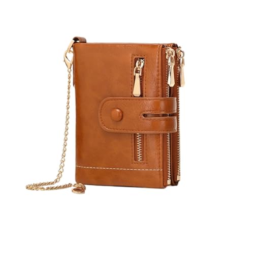 XIEHYA Damen Geldbörse Damen-Geldbörse, Leder, kurz, mit Kette, großes Fassungsvermögen, dreilagig, Null-Geldbörse, Retro-Damen-Geldbörse Mit Mehreren Fächern(Brown) von XIEHYA